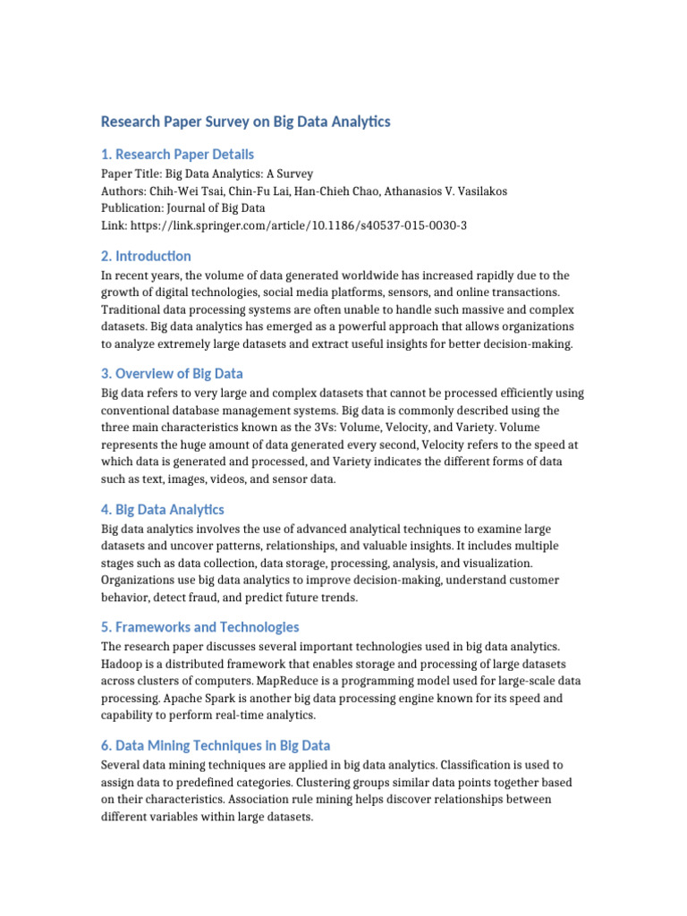 Big Data Analytics Survey Report | PDF | Big Data | Analytics