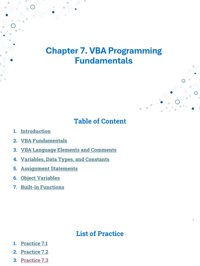 Chapter 7. VBA Programming Fundamentals | PDF | Microsoft Excel ...