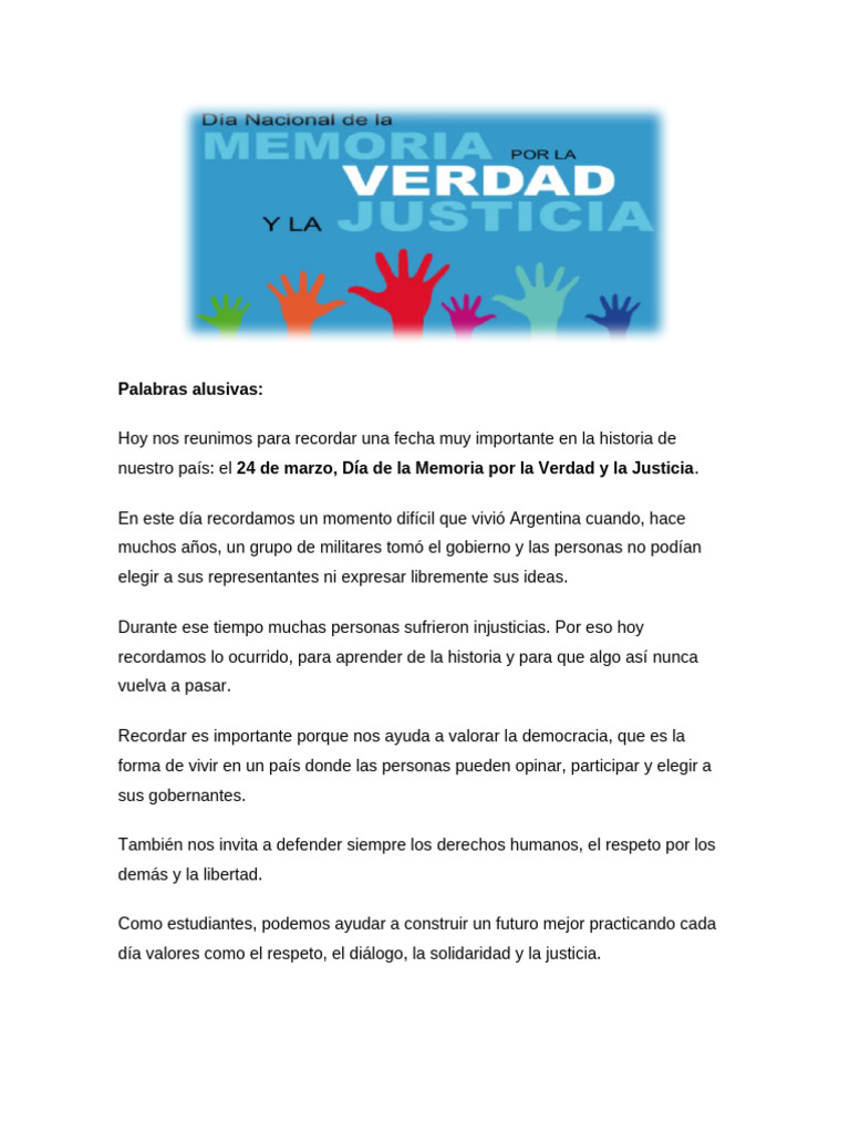 Acto Taller 24 de Marzo Día de La Memoria, Verdad y Justicia | PDF ...