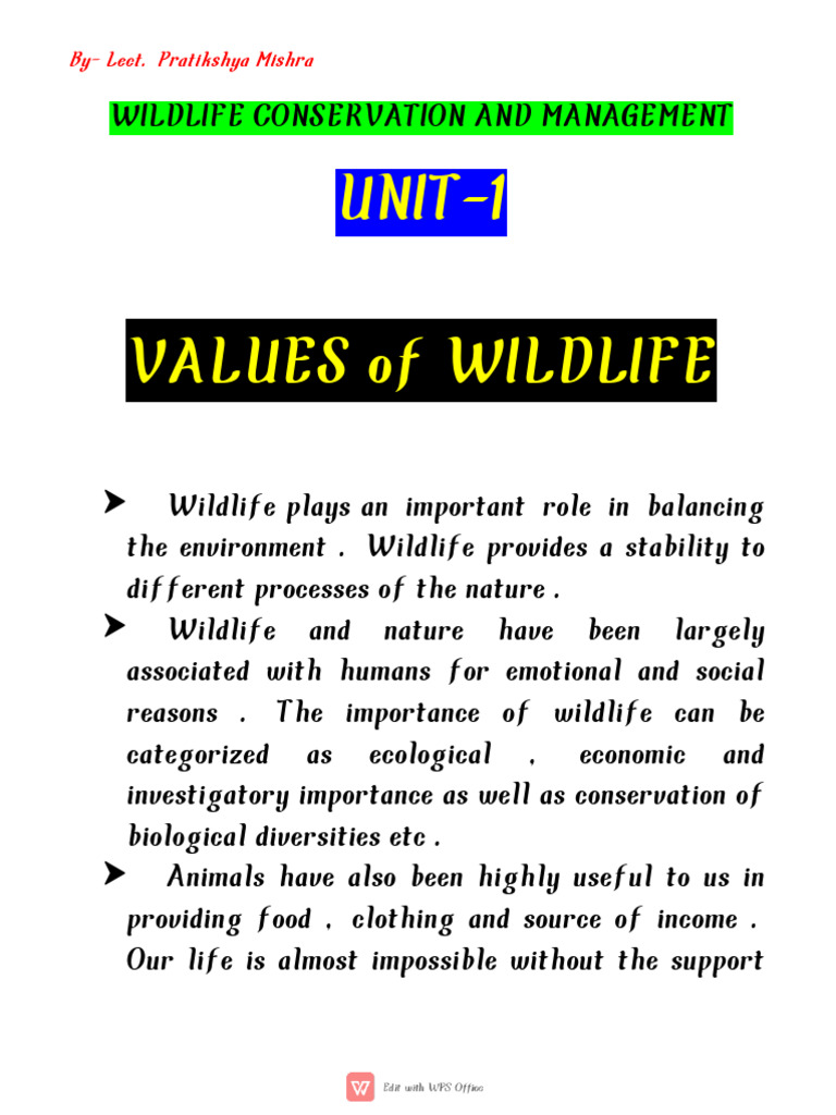 WILDLIFE CONSERVATION AND MANAGEMENT - Unit-1 | PDF