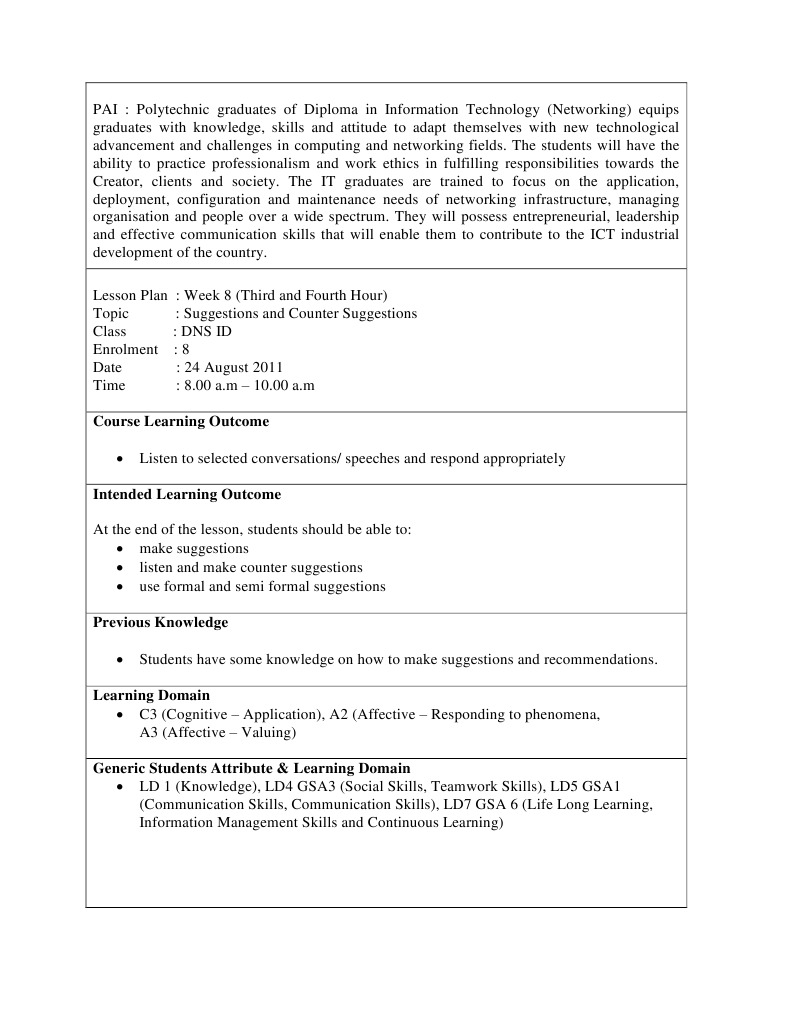 Lesson Plan For Communicative English PDF Lesson Plan Educational