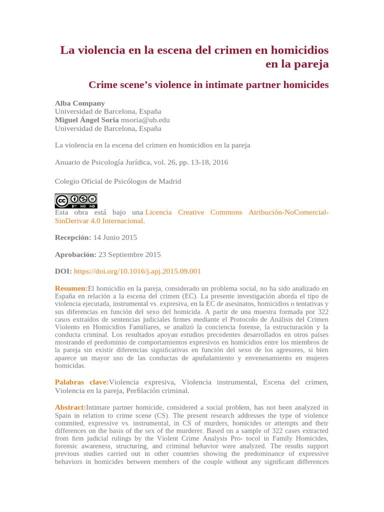 La Violencia en La Escena Del Crimen en Homicidios en La Pareja | PDF ...
