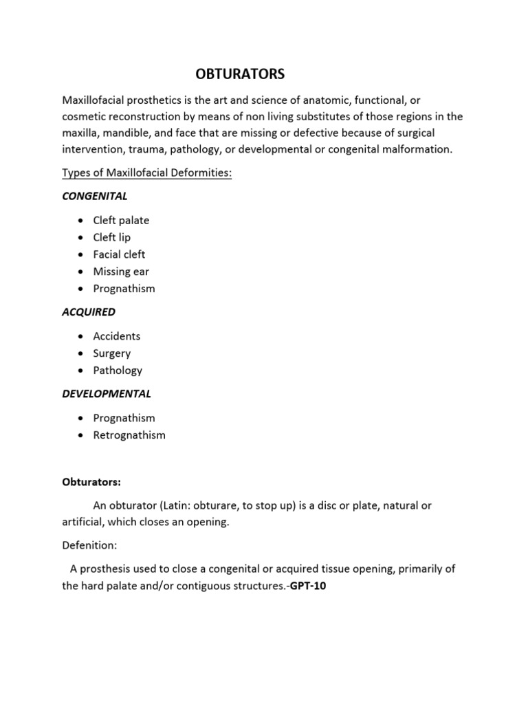 Obturators - Maxillofacial Prosthetic | PDF