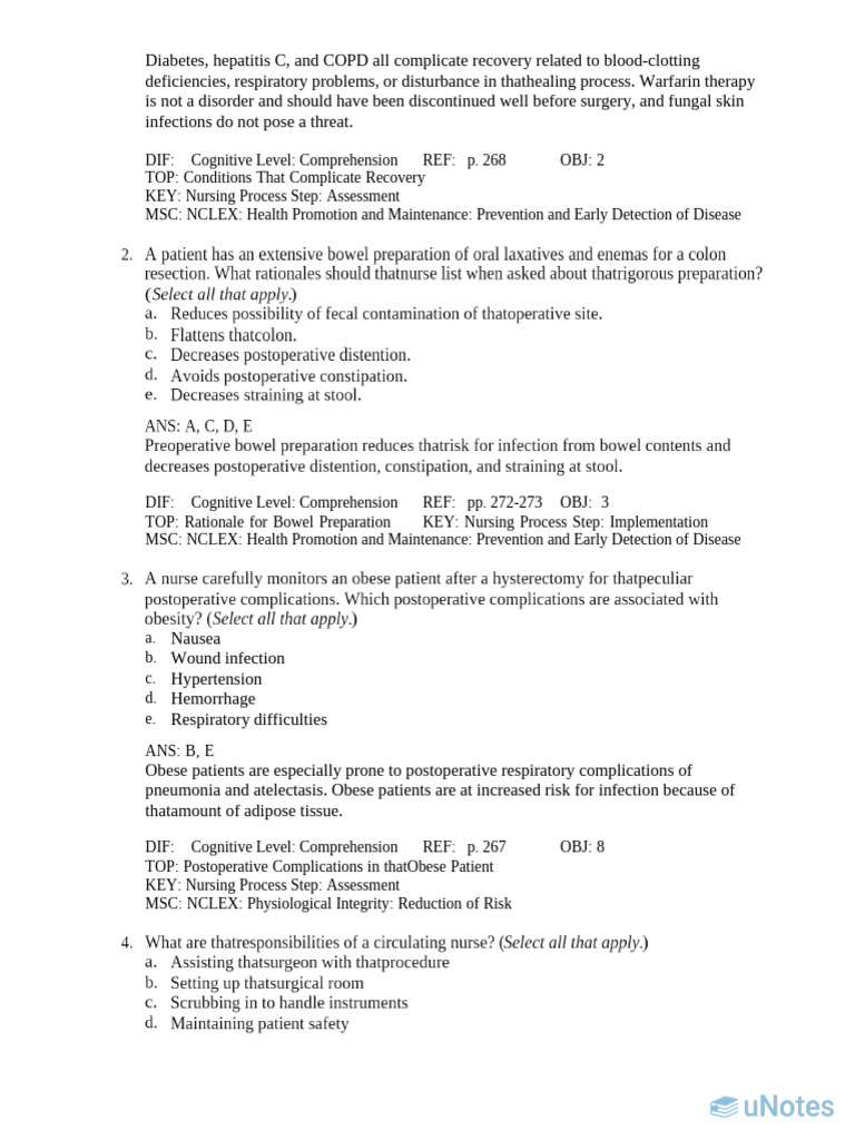 NCLEX Review Questions Postoperative Care and Complications | PDF