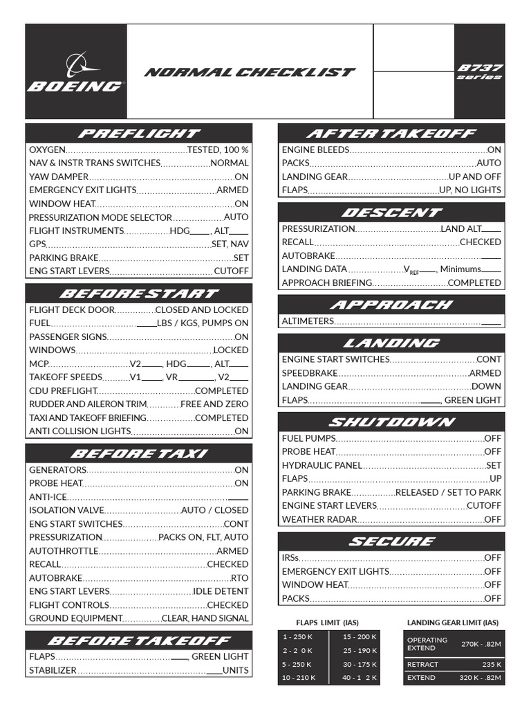 b737ng Normal Checklist | PDF | Landing Gear | Flight Control Surfaces