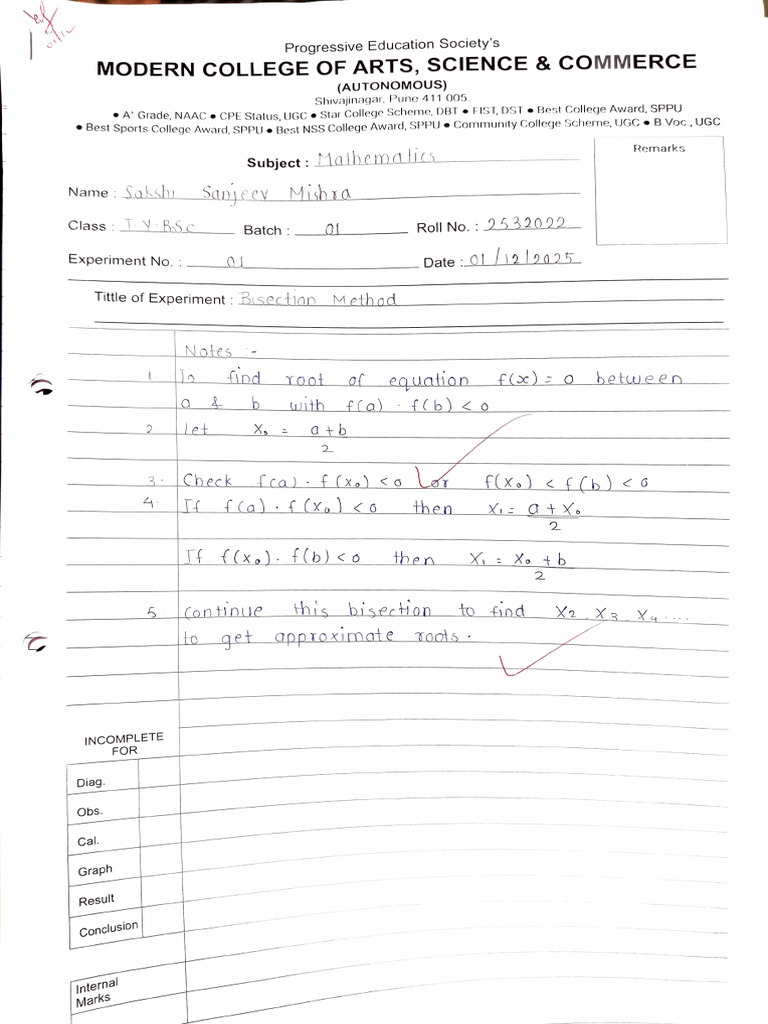 Practical 1 - Bisection Method | PDF