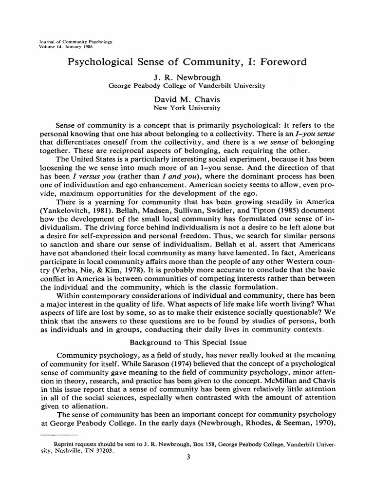 Psychological Sense of Community I Forew | PDF | Community | Concept