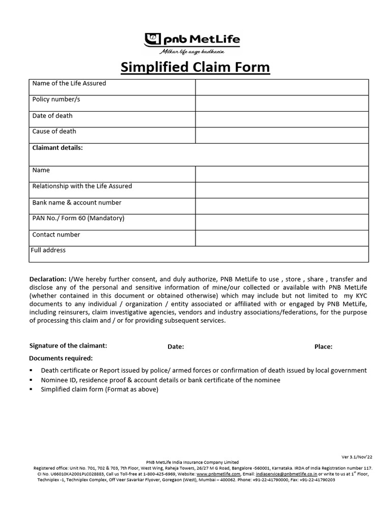 Simplified Claimant Statement Form | PDF