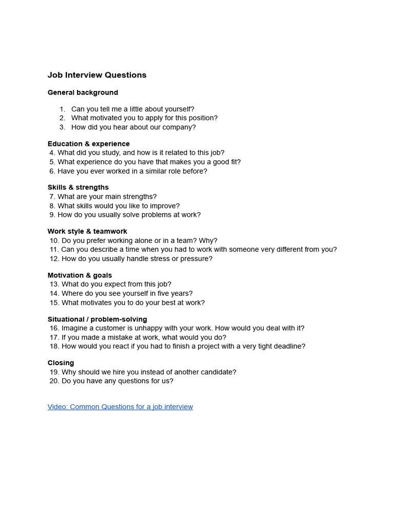 Job Interview Questions | PDF
