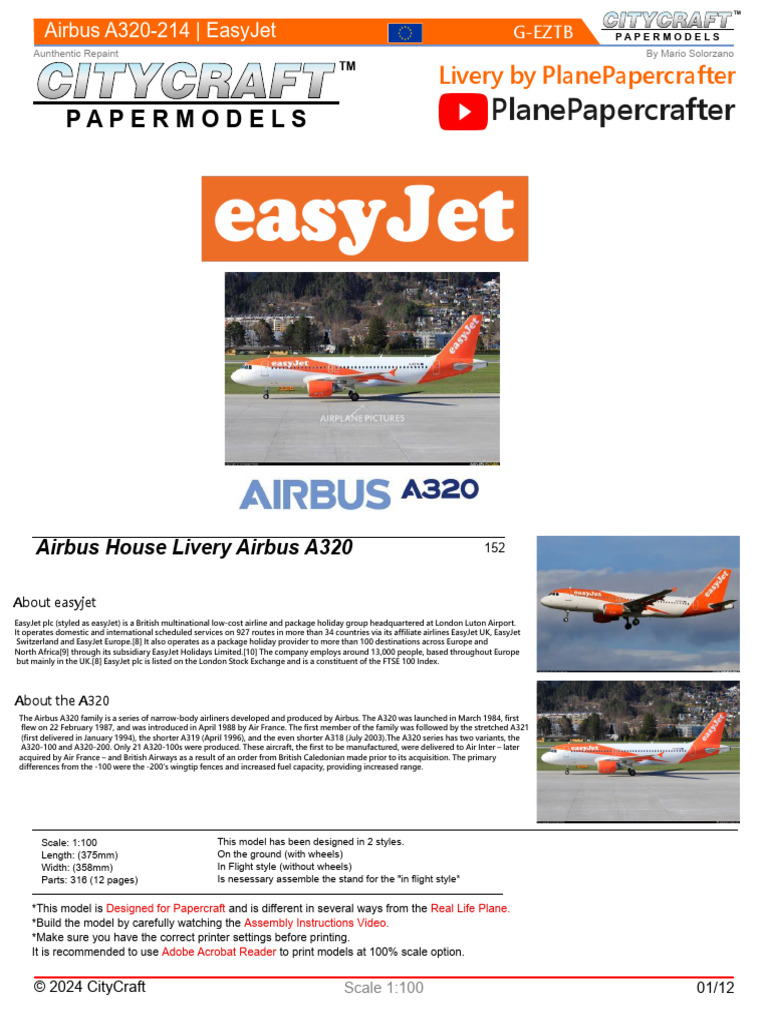 EasyJet G-EZTB A320 1 100 | PDF | Airliner | Airbus