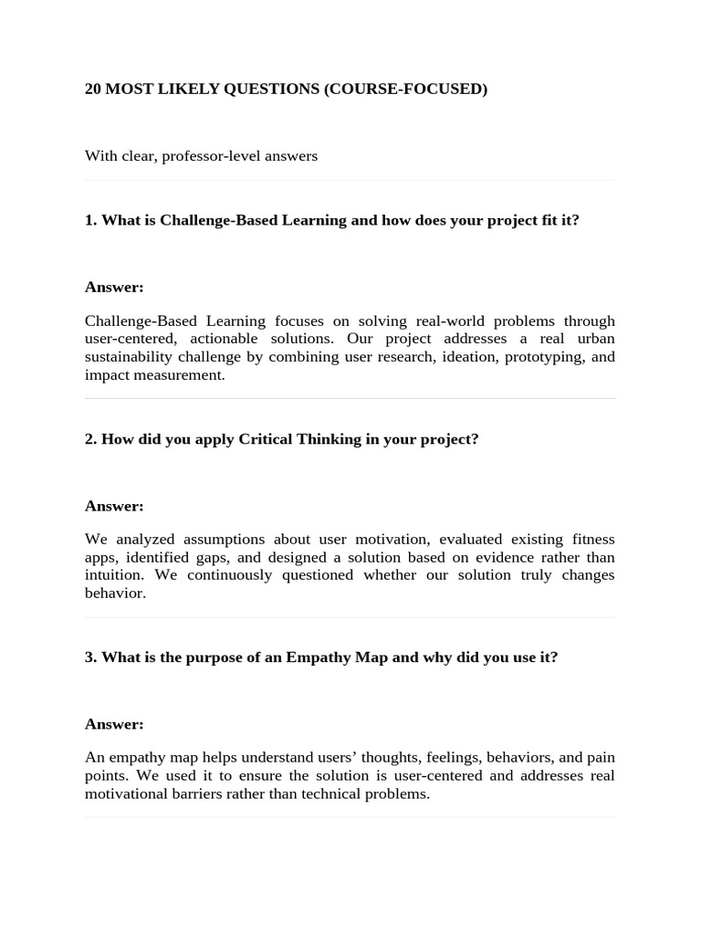 20 Most Likely Questions | PDF | Sustainability | Motivation