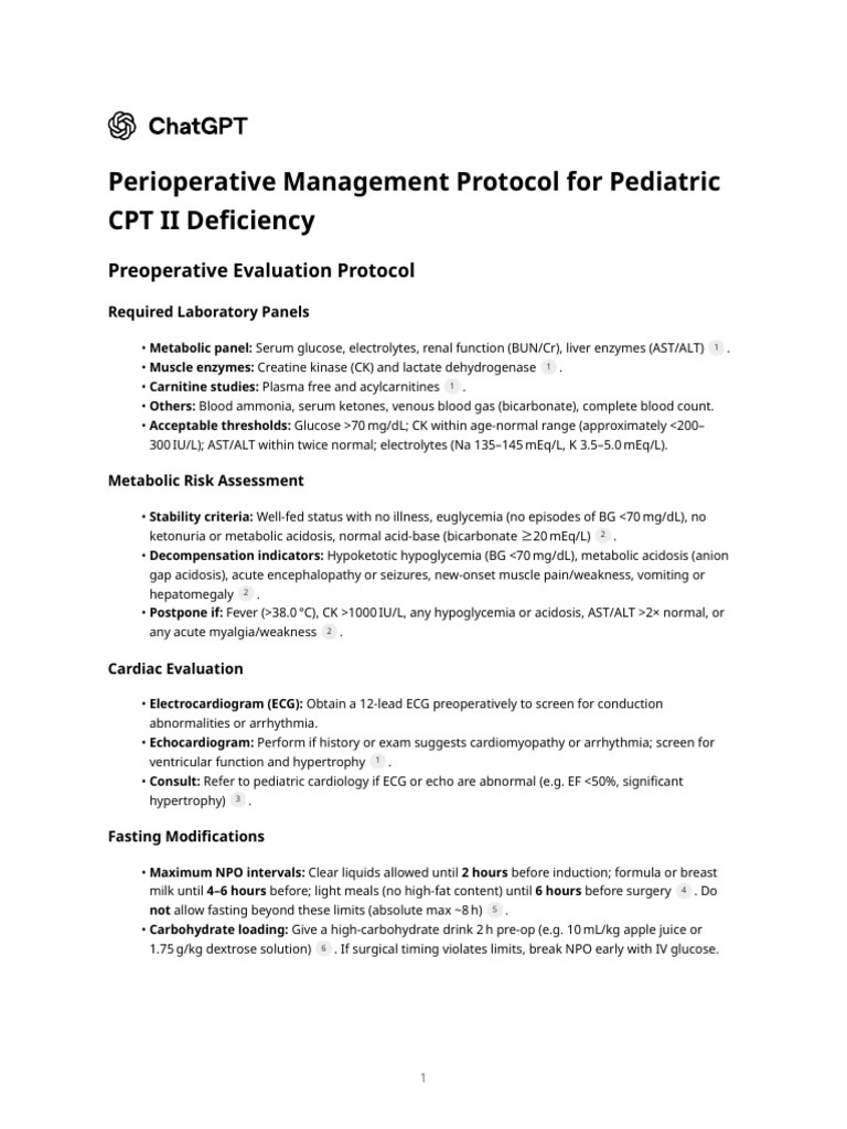Perioperative Management Protocol For Pediatric CPT II Deficiency | PDF ...
