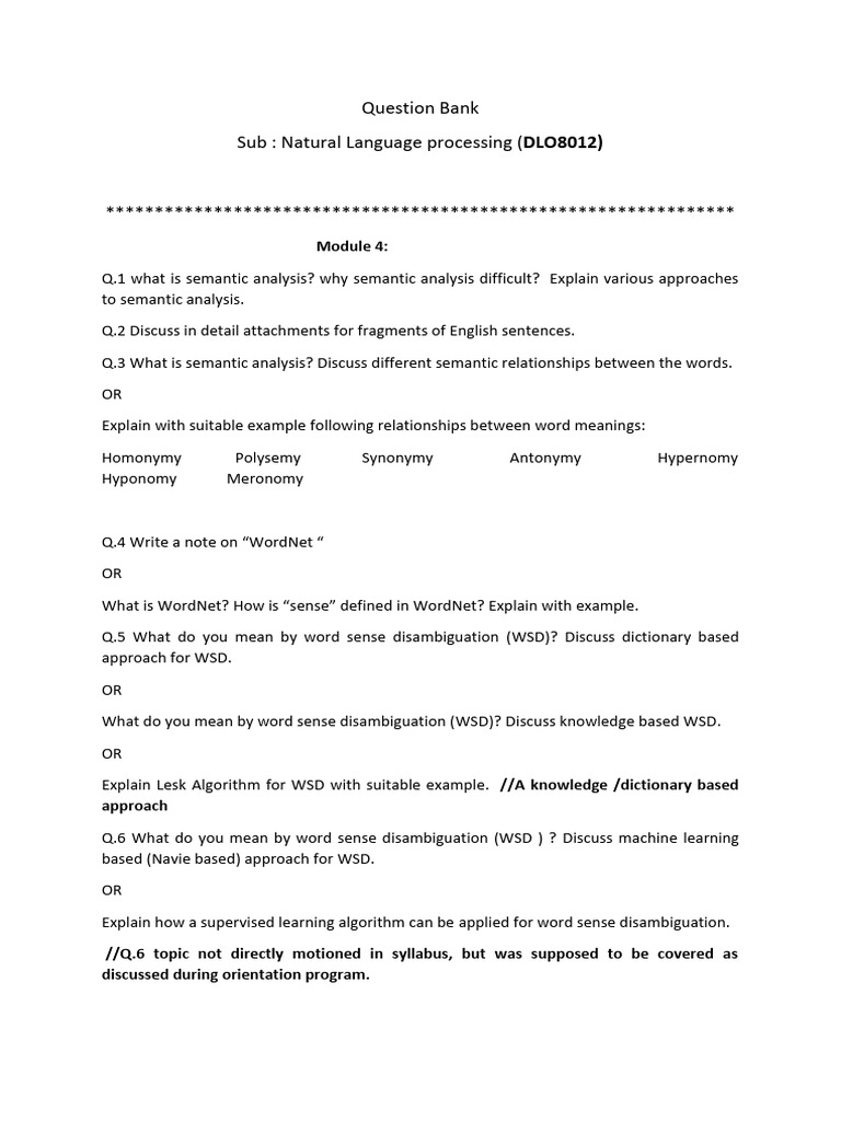 NLP Pyq 4 | PDF | Semantics | Word