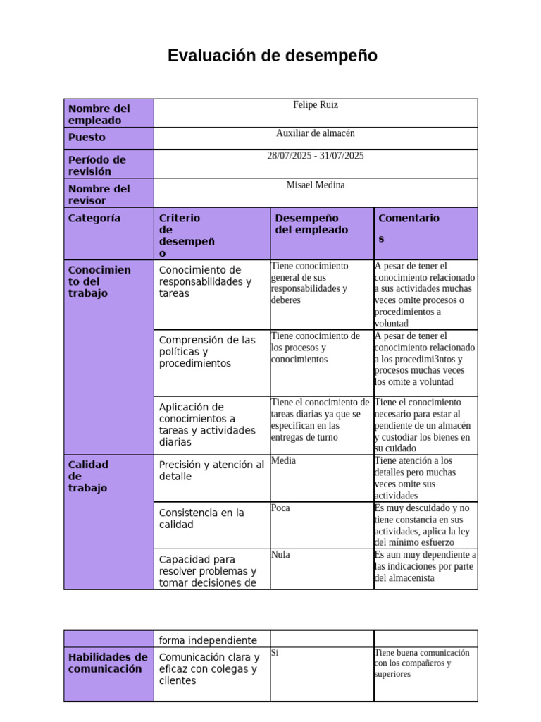 Plantilla de Evaluación Anual de Desempeño | PDF