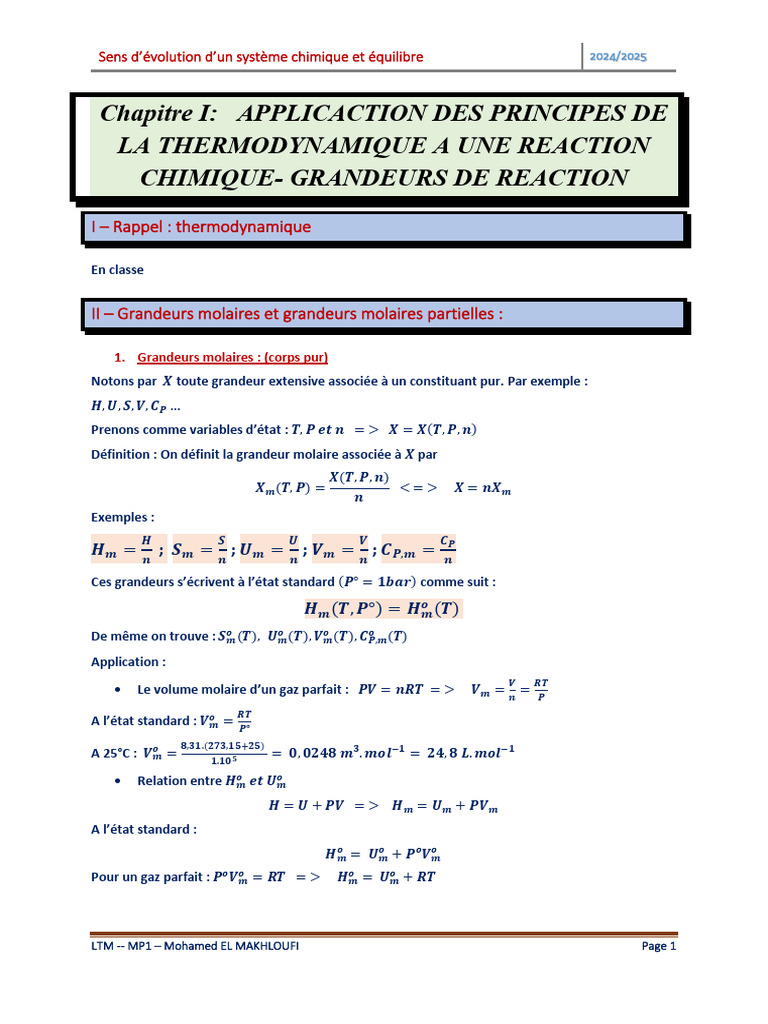 Thermochimie Final Rectifiée | PDF | Équilibre chimique | Règle des phases