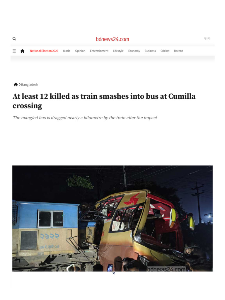 12 Die As Train Rams Bus at Cumilla Crossing | PDF