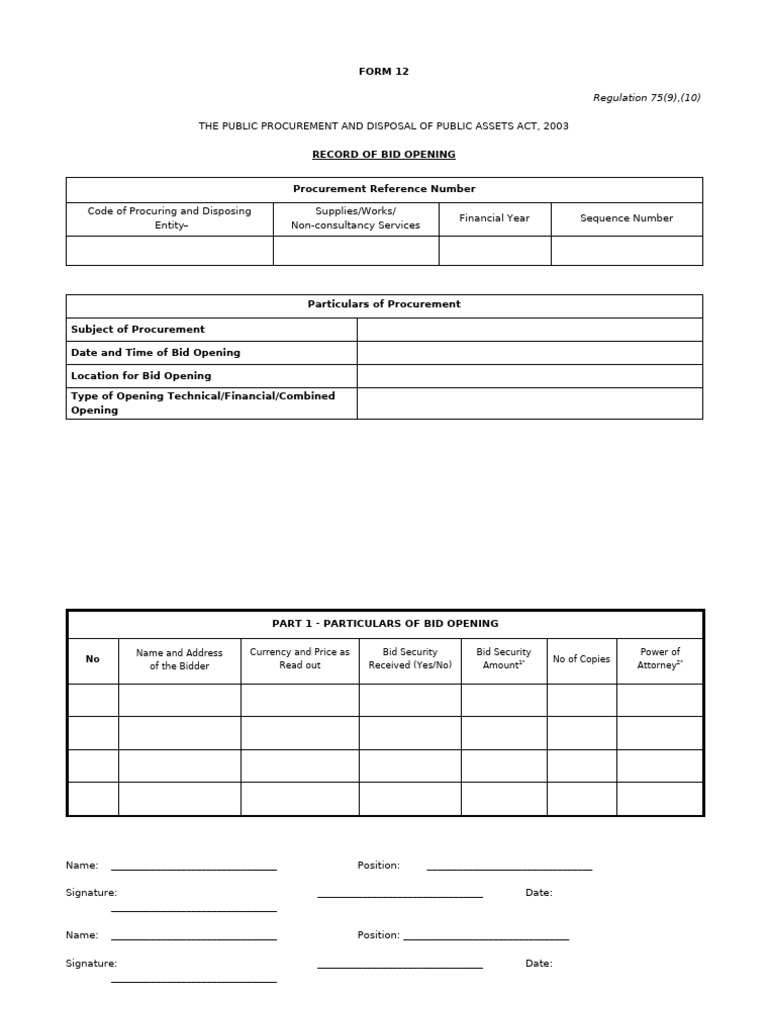 Form 12 Record of Bid Opening | PDF