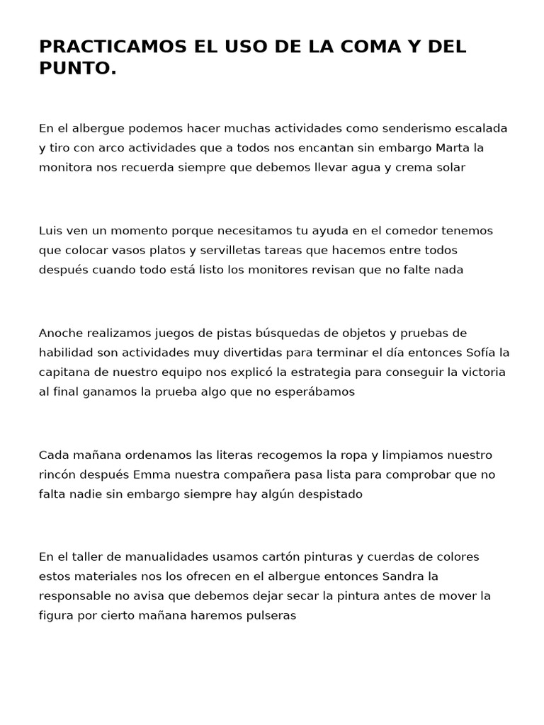 Practicamos El Uso de La Coma y Del Punto | PDF