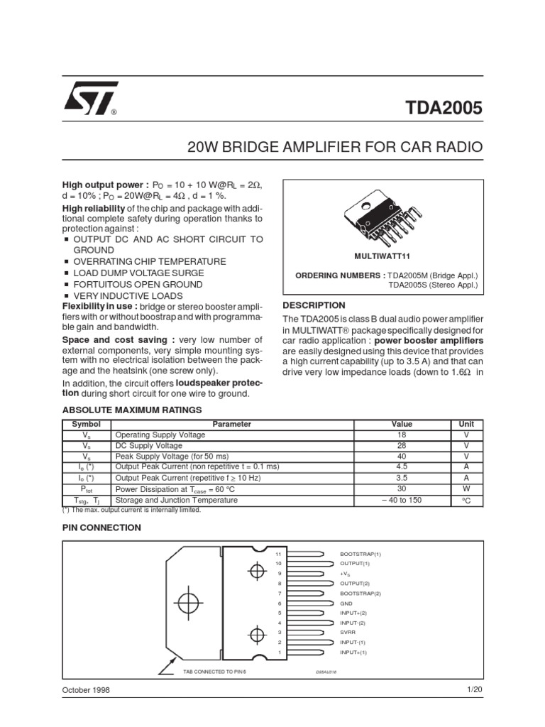 TDA2005-datasheet | Amplifier | Electrical Engineering | Prueba ...