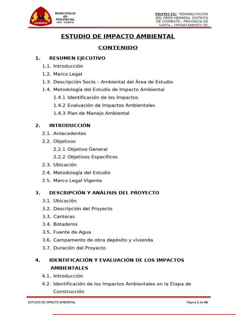 Estudio de Impacto Ambiental - Dren Herrera | PDF | Evaluación de ...