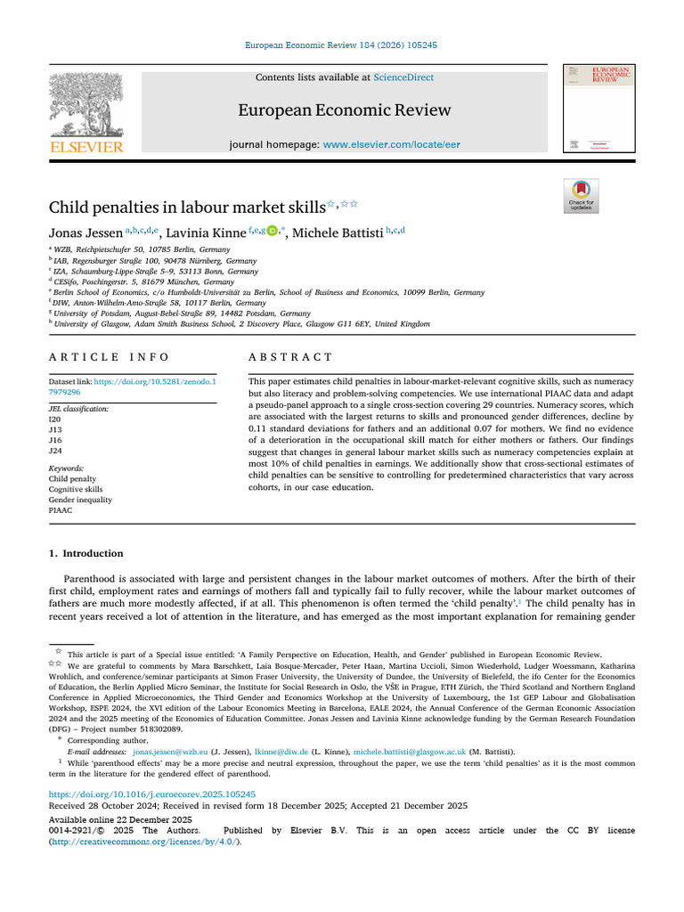Child Penalties in Labour Market Skills | PDF | Programme For ...