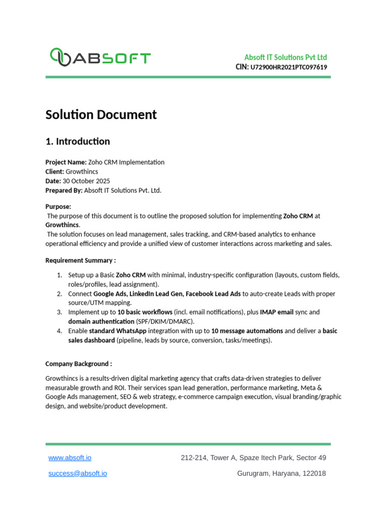 Solution Document - Growthincs | PDF | Customer Relationship Management ...