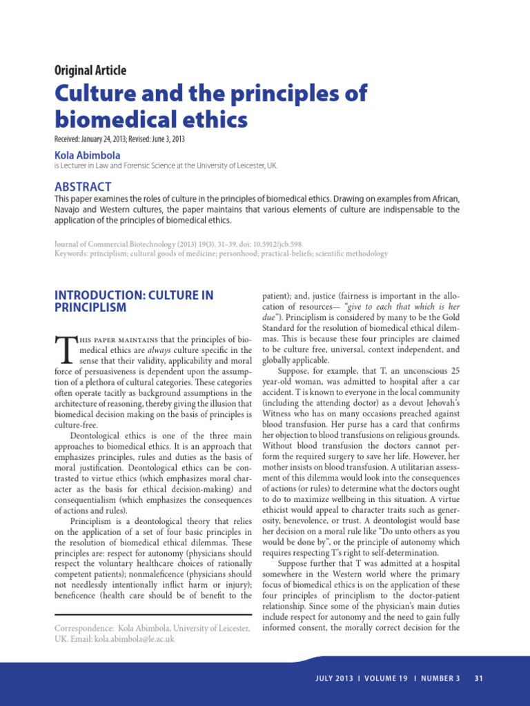 Culture and The Principles of Biomedical Ethics | PDF