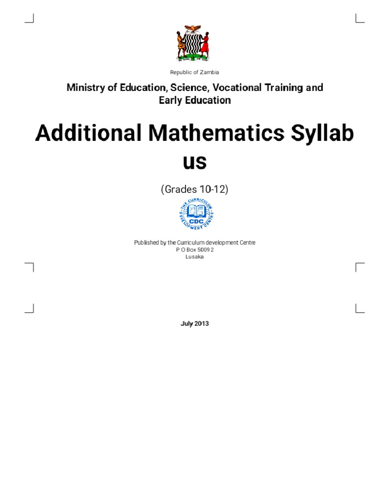 Grades 10 12 Additional Maths Syllabus ZEPH Ready Jan2014 Phoenix | PDF