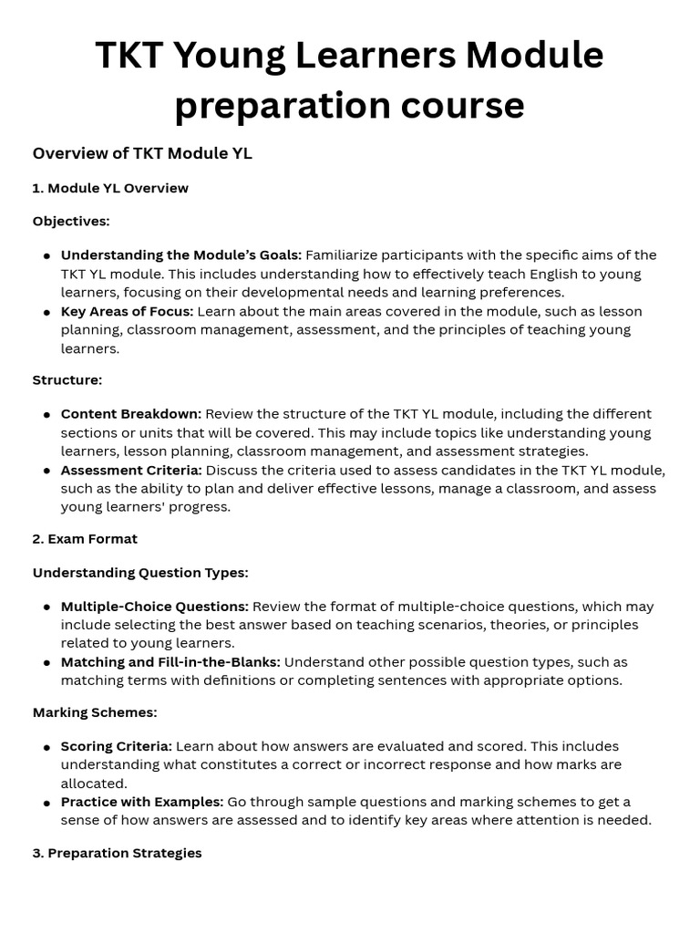 TKT Young Learners Module Preparation Course | PDF | Educational ...