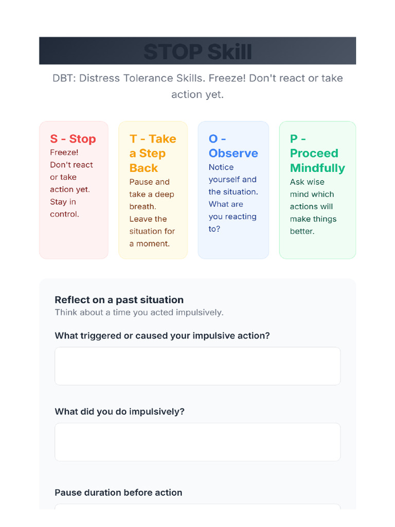 DBT STOP Skill Worksheet | PDF