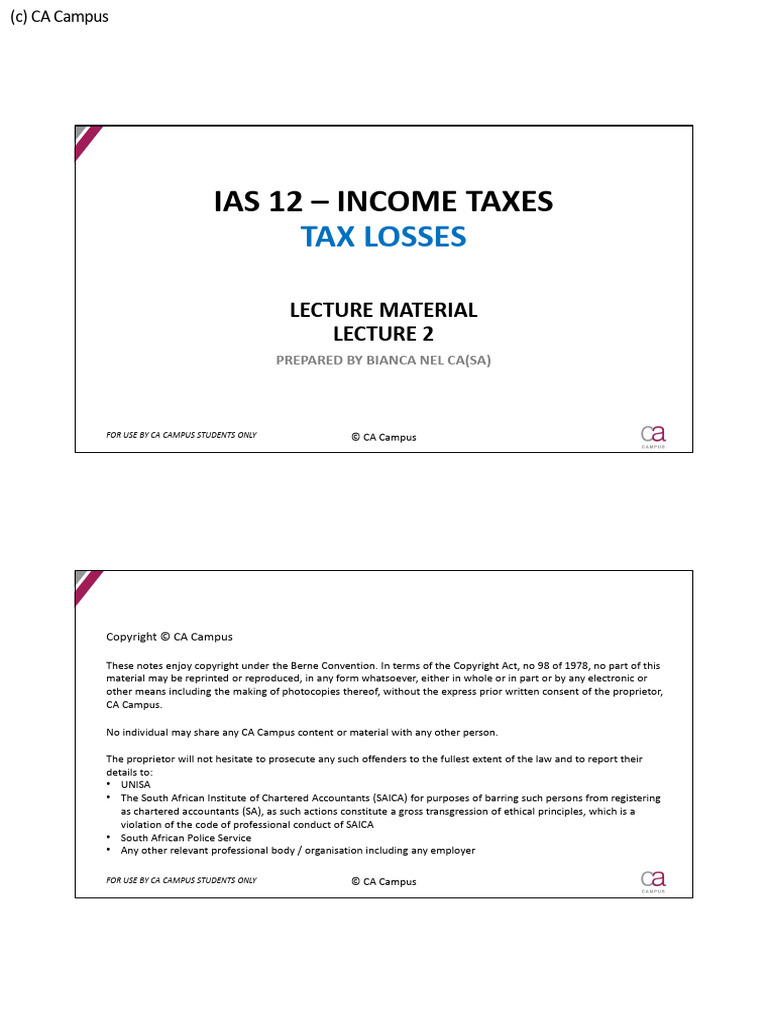 IAS 12 - Lecture 2 Notes and Examples | PDF | Deferred Tax | Tax Expense