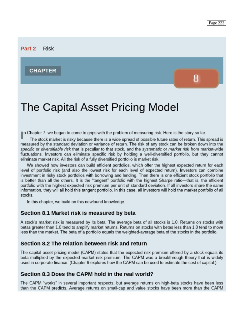 Principles of Corporate Finance Chapter 8 | PDF | Capital Asset Pricing ...