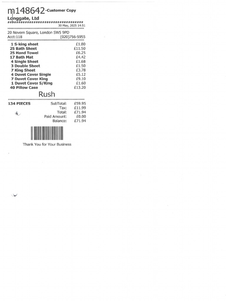 Laundry Express (London) LTD Receipt (Showing Prices) | PDF