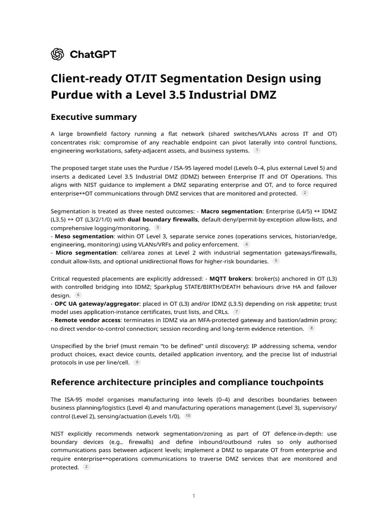 Client-Ready OT - IT Segmentation Design Using Purdue With A Level 3.5 ...