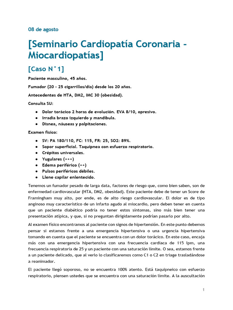 8_08_2023 Seminario Cardiopatía Coronaria | PDF | Infarto de miocardio ...