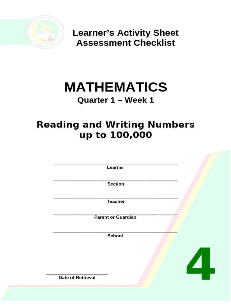 Mathematics: Learner's Activity Sheet Assessment Checklist | PDF ...