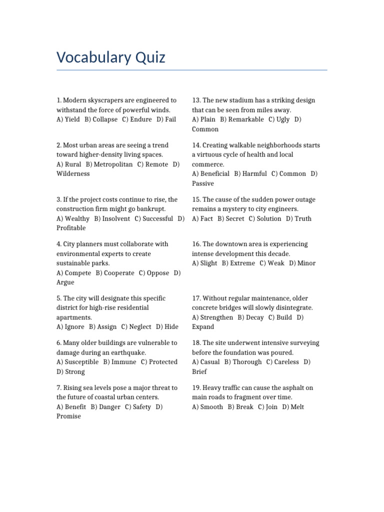 Vocabulary Quiz Two Column | PDF | Natural Environment