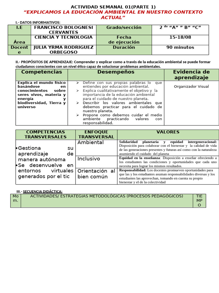 Actividad Semanal 01 Eda 5 Segundo Parte i | PDF | Aprendizaje ...