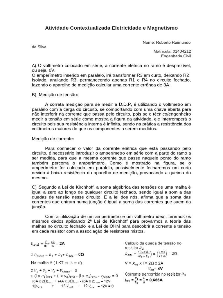 Atividade Contextualizada Eletricidade e Magnetismo | PDF | Rede ...