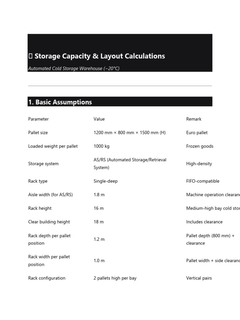 Calculation Coldstorage | PDF | Pallet | Aisle