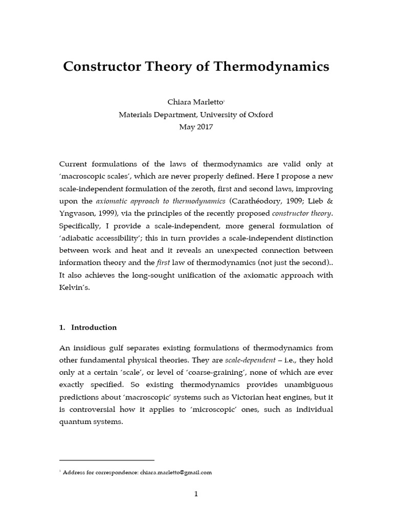 Constructor Theory of Thermodynamics - Marletto | PDF | Thermodynamic ...