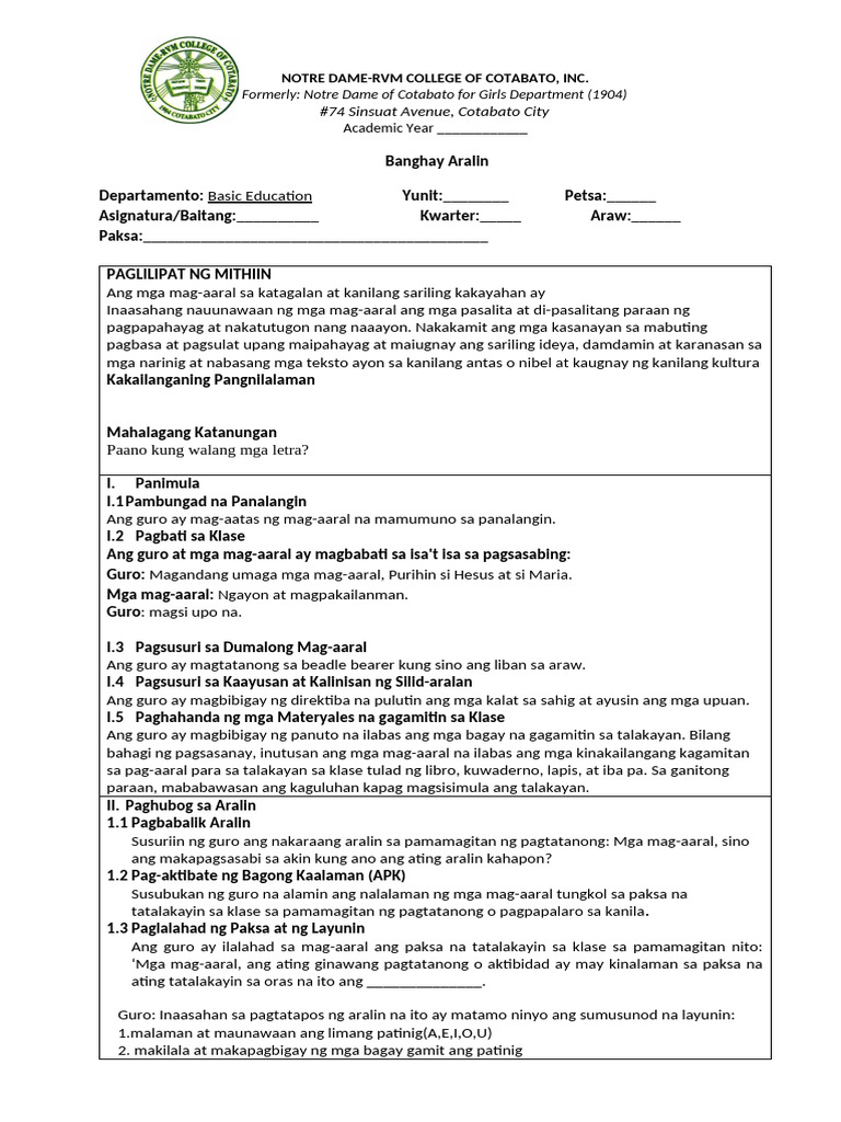 Format For Filipino LP | PDF