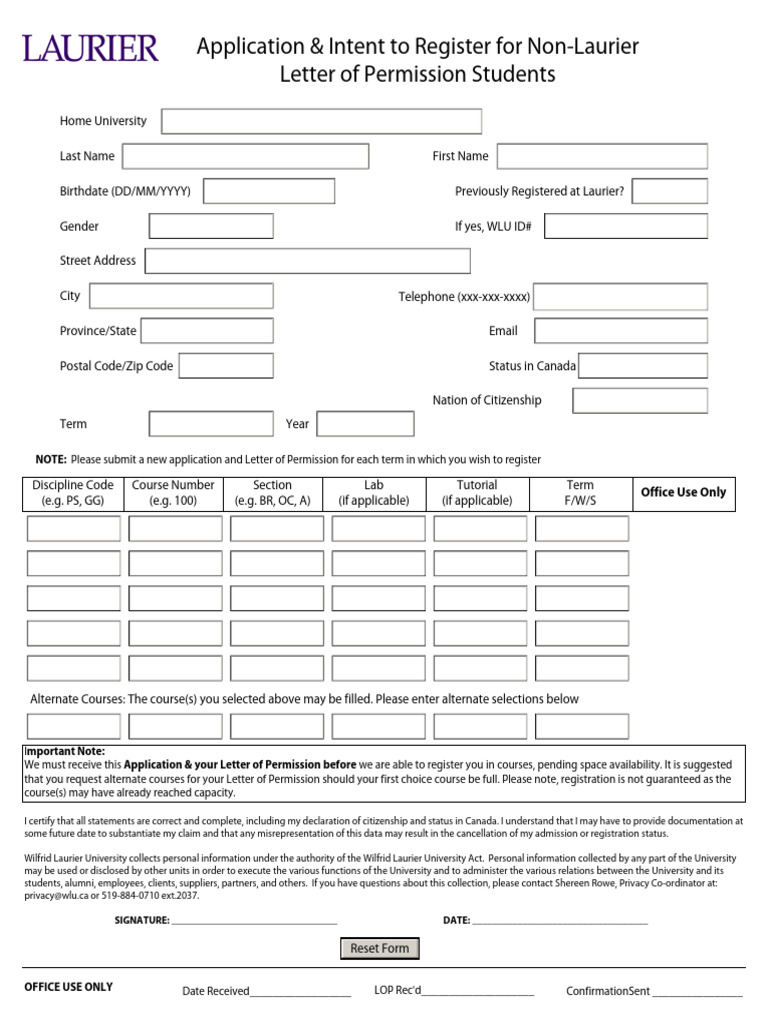LOP Application WLU | PDF