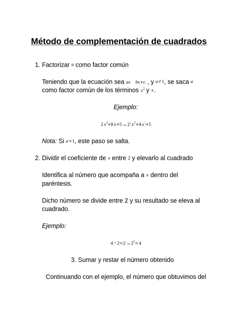 Método de Complementación de Cuadrados - Proyecto de Precalculo | PDF