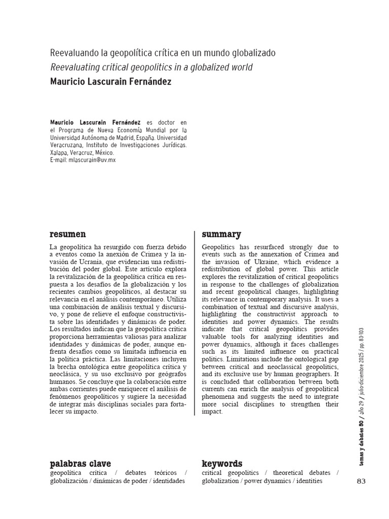 Reevaluando La Geopolítica Crítica en Un Mundo Globalizado | PDF ...