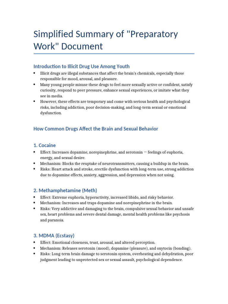 Simplified Summary Preparatory Work | PDF | Substance Abuse | Drug ...