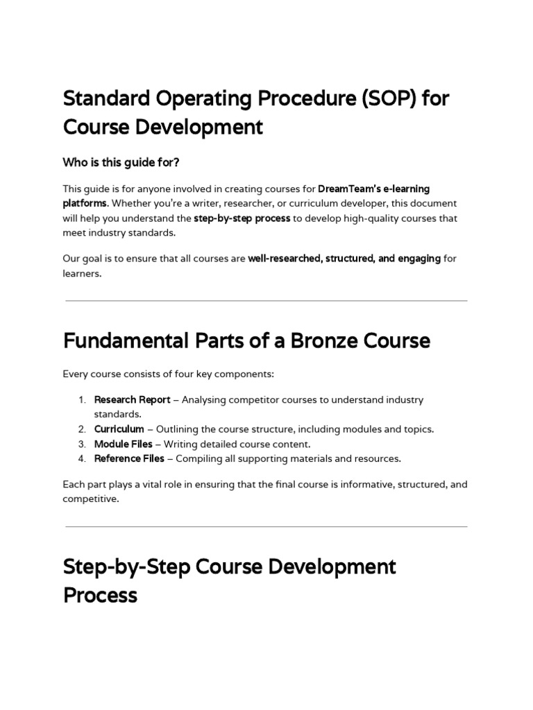 Standard Operating Procedure (SOP) For Course Development | PDF ...