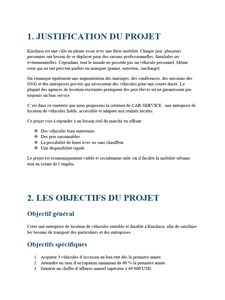 Justification Du Projet: Objectif Général | PDF | Investir ...