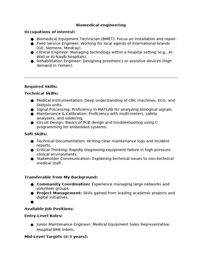 Career Planning Worksheet | PDF | Biomedical Engineering | Health Care