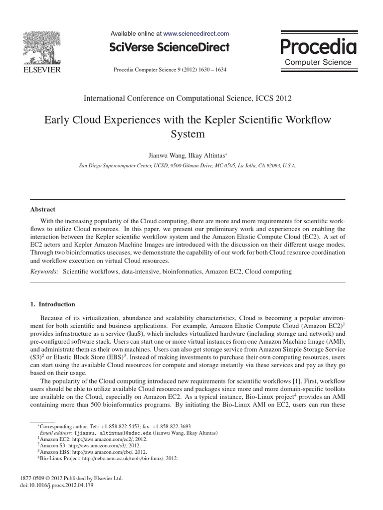 2012 Early Cloud Experiences With The Kepler Scientific Workflow System ...